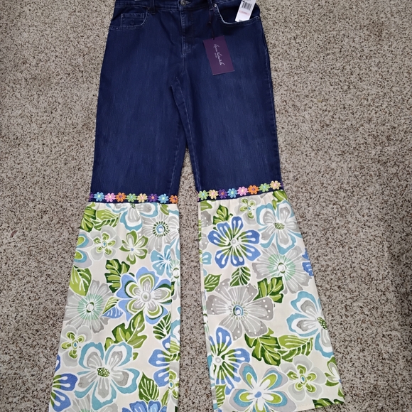 Handmade Denim - 3833 Size 10 Gloria Vanderbile Floral Wide Leg Women's Jeans